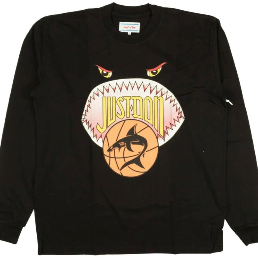 Just Don Black Basketball Shark Mouth Long Sleeve T-Shirt
